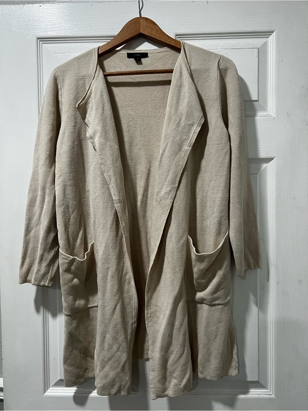 J. Crew Open-Front Long Beige Knit Blazer